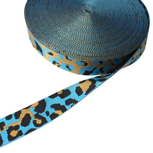 Leopard patterned patterned Woven Webbing, Blue, 50 mm