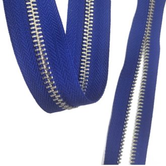 Metal Zipper, T5, Silver coloured, Royal Blue