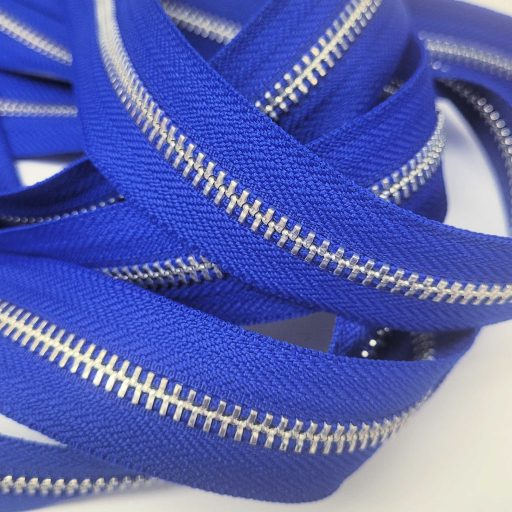 Metal Zipper, T5, Silver coloured, Royal Blue