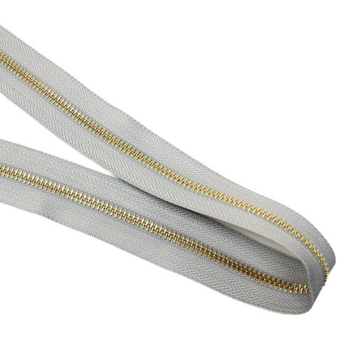 Metal Zipper, T5, Gold, Grey