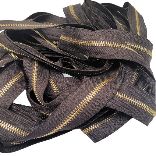 Metal Zipper, T5, Gold, Dark Brown