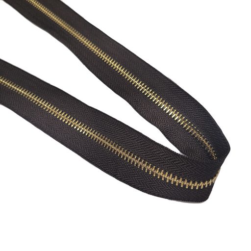 Metal Zipper, T5, Gold, Dark Brown
