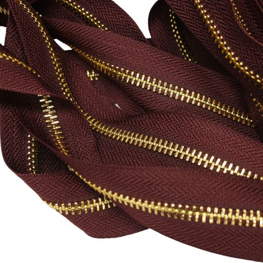 Metal Zipper, T5, Gold, Burgundy
