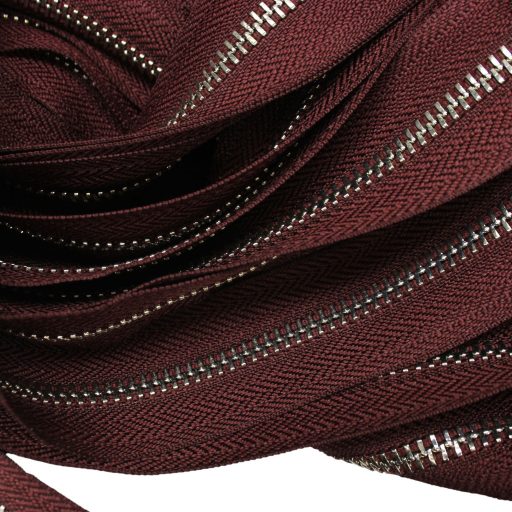 Metal Zipper, T5, Nickel, Burgundy