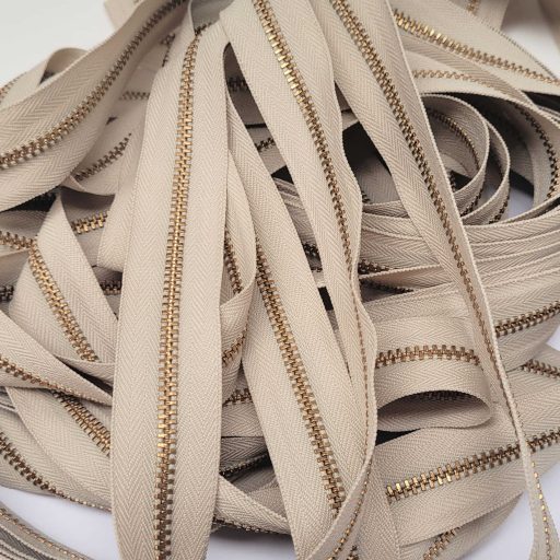 Metal Zipper, T3, Copper, Beige