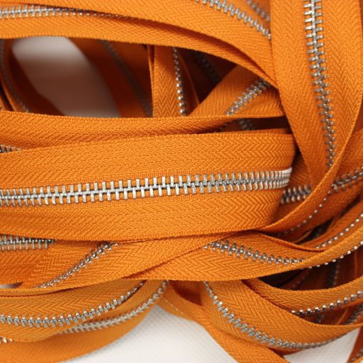 Metal Zipper, T5, Gold coloured, Orange