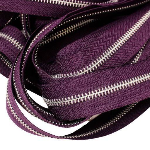 Metal Zipper, T5, Silver coloured, Purple