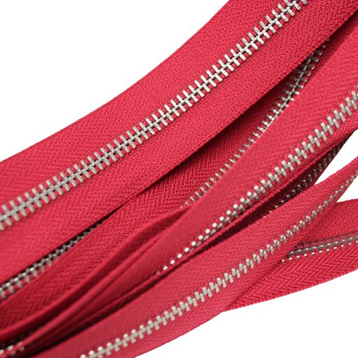 Metal Zipper, T5, Silver coloured, Magenta