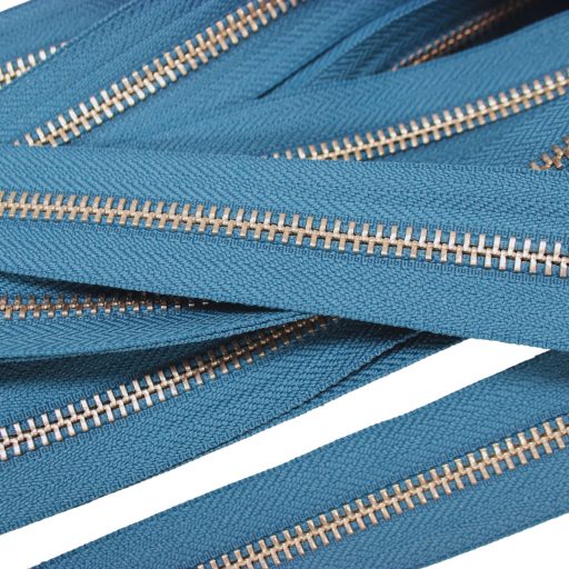 Metal Zipper, T5, Silver coloured, Blue