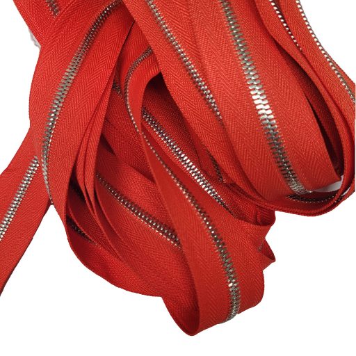 Metal Zipper, T3, Silver,  red