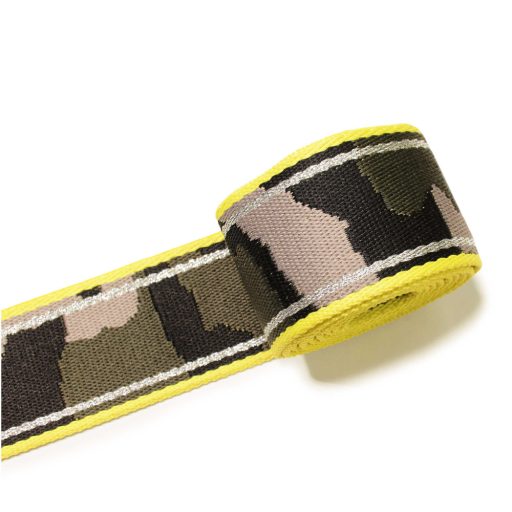 Neon Yellow edge military patterned Woven Webbing, 50 mm