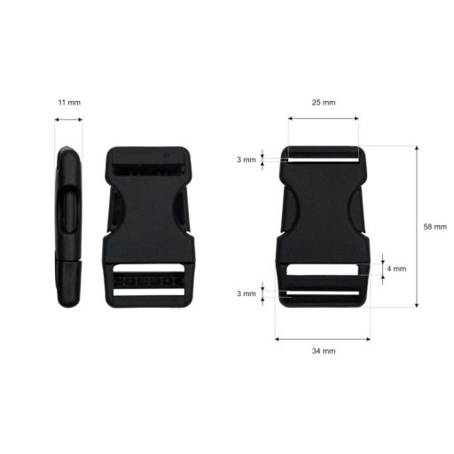 Plastic Quick Release Strap Buckle, 25 mm
