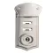 Silver-colored, adjustable briefcase lock.