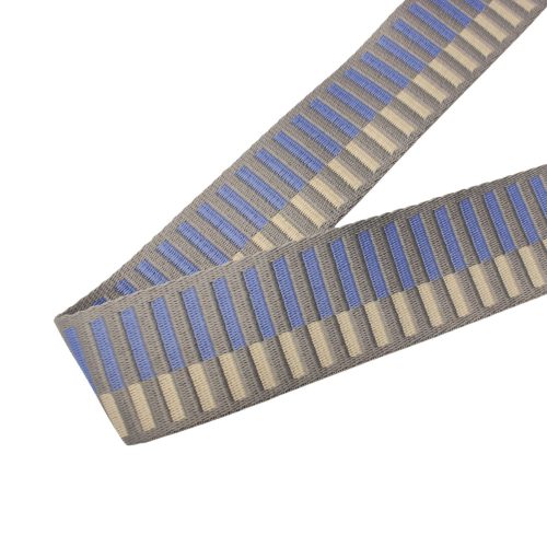 Striped Woven Webbing, Light Blue-Beige, 50 mm