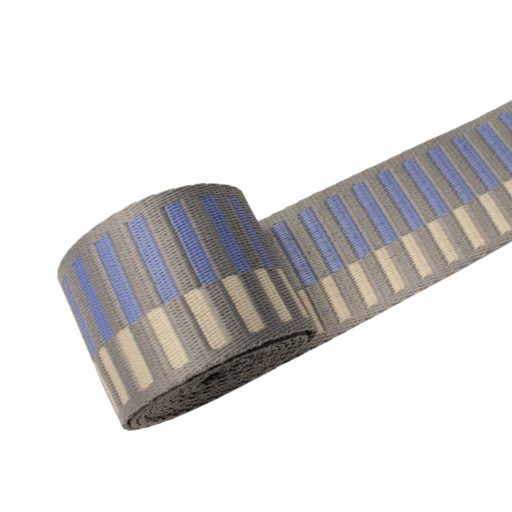 Striped Woven Webbing, Light Blue-Beige, 50 mm