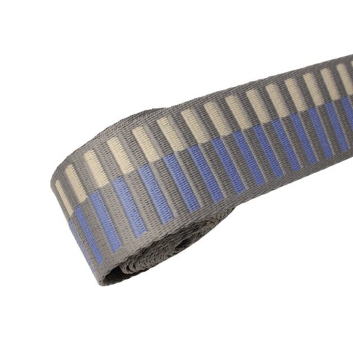 Striped Woven Webbing, Light Blue-Beige, 50 mm