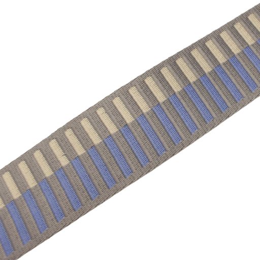 Striped Woven Webbing, Light Blue-Beige, 50 mm