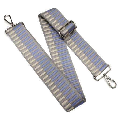 Striped Woven Webbing, Light Blue-Beige, 50 mm