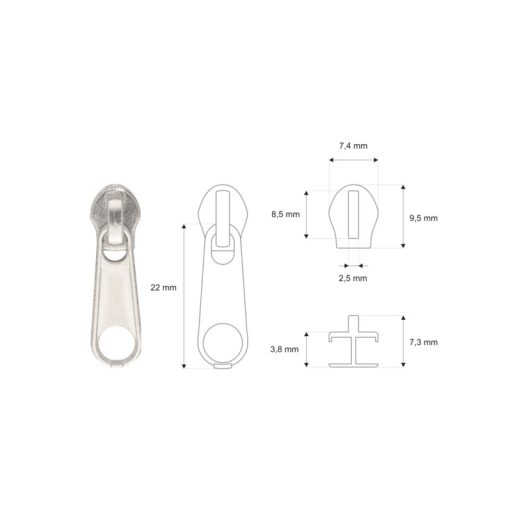 Nichel Slider for Plastic Zipper size3, RT0