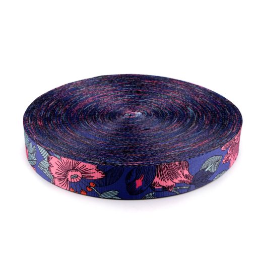 Flower Patterned Satin Webbing, 40 mm