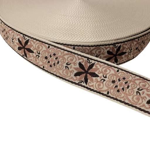 Flower patterneded Woven Webbing, Beige, 50 mm