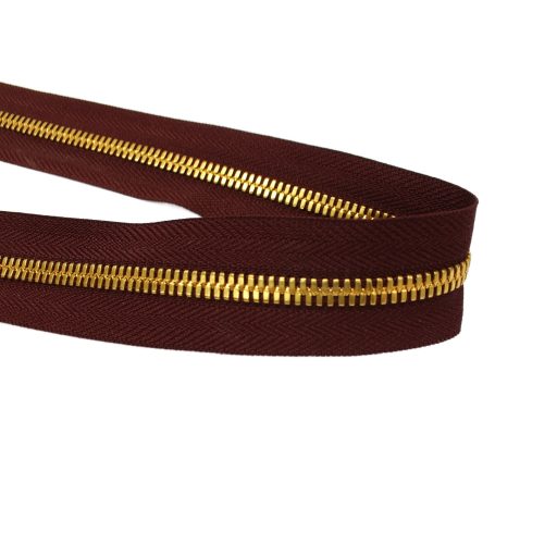 Polished YKK Zipper, Gold Theeth, Burgundy, T5