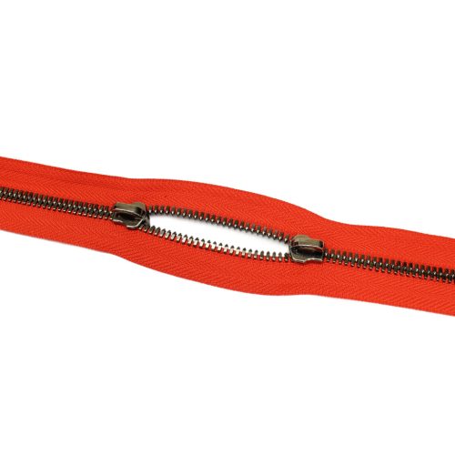 Polished YKK Zipper, Black Nickel, Red, T5
