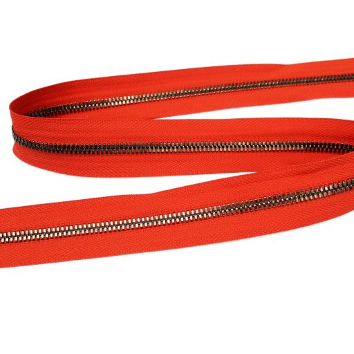 Polished YKK Zipper, Black Nickel, Red, T5