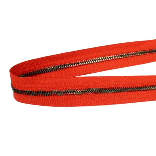 Polished YKK Zipper, Black Nickel, Red, T5