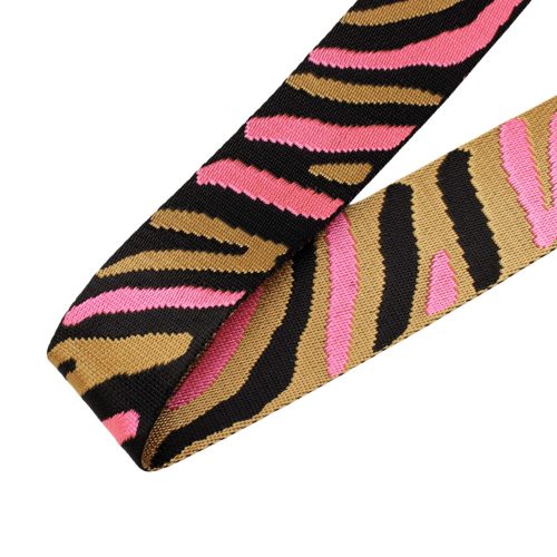 Zebra patterned patterned Woven Webbing, Black-pink, 50 mm