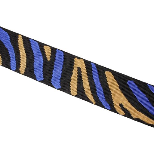 Zebra patterned patterned Woven Webbing, Black-Blue, 50 mm