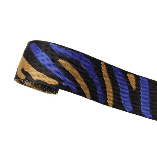 Zebra patterned patterned Woven Webbing, Black-Blue, 50 mm