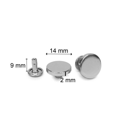 Flat head design stud, silver, 14 mm